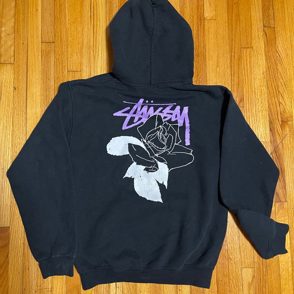 Stussy Black Hoodie with Purple and White Graphic